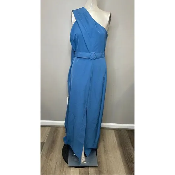 Kay Unger Bowie Belted One-Shoulder Column Gown US 12 $338